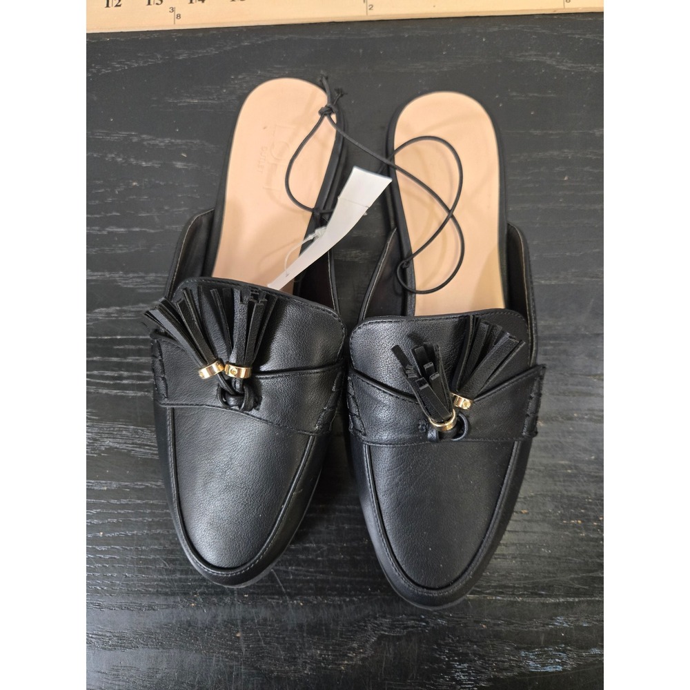 Loft Outlet Black Tassel Pointed Toe Slip On‎ Flat Mule Loafers Shoes 8